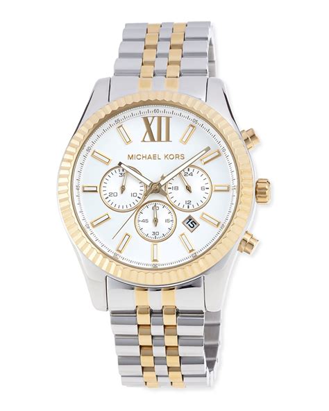 michael kors silver and gold chronograph watch|Michael Kors iced out watch.